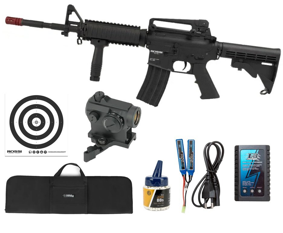 Rifle Airsoft Sentinel M4A1 CAR RIS Full Metal Neptune + Bateria + Carregador + Capa + BBS + Red Dot + Alvos