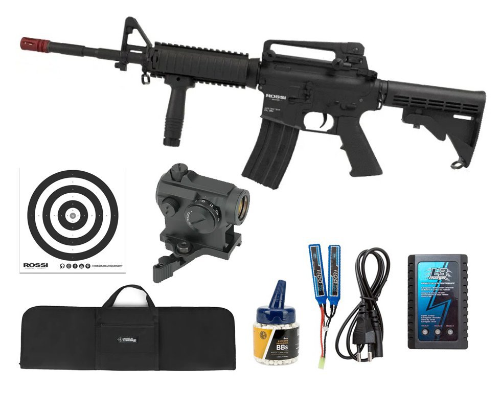 Rifle Airsoft Sentinel M4A1 CAR RIS Full Metal Neptune + Bateria + Carregador + Capa + BBS + Red Dot + Alvos