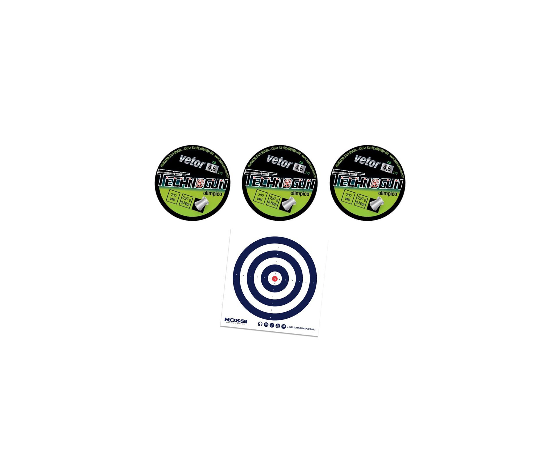 Kit 3 Caixas Chumbinho Vetor - Calibre 4,5 Mm - 500 Unids + Alvos 40unds
