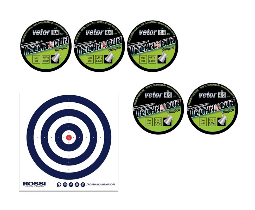 Kit 5 Caixas Chumbinho Vetor - Calibre 4,5 Mm - 500 Unids + Alvos 40unds