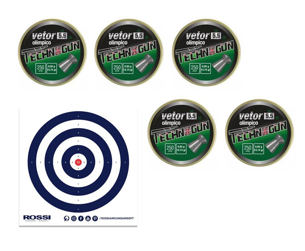 Kit 5 Caixas de Chumbinho Vetor - 5,5 - 250 Unid + Alvos 40 Unds