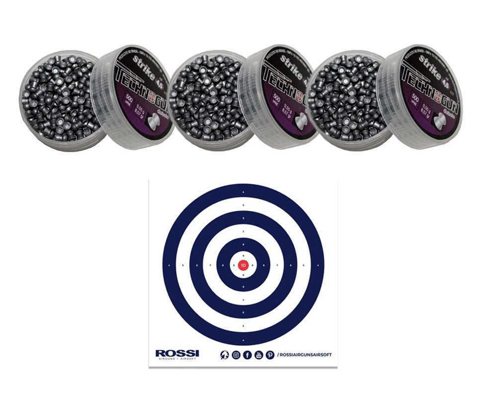 Kit com 3 caixas de Chumbinho Strike Diabolo - 4,5 - 500 Unids + Alvos 40 Unds