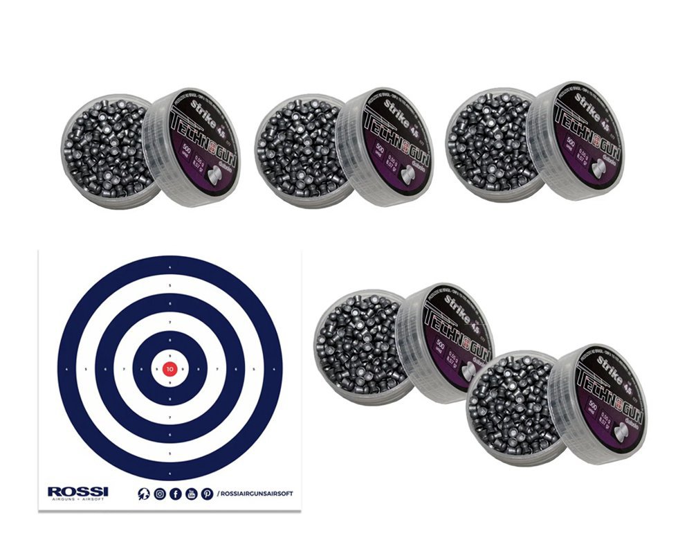 Kit com 5 caixas de Chumbinho Strike Diabolo - 4,5 - 500 Unids + Alvos 40 Unds