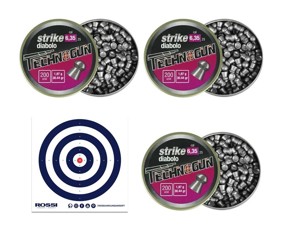 Kit com 3 caixas de Chumbinho Strike Diabolo 6.35 200 und + Alvos 40 Unds