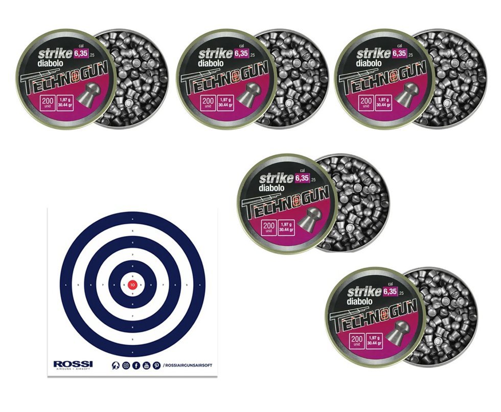 Kit com 5 caixas de Chumbinho Strike Diabolo 6.35 200 und + Alvos 40 Unds