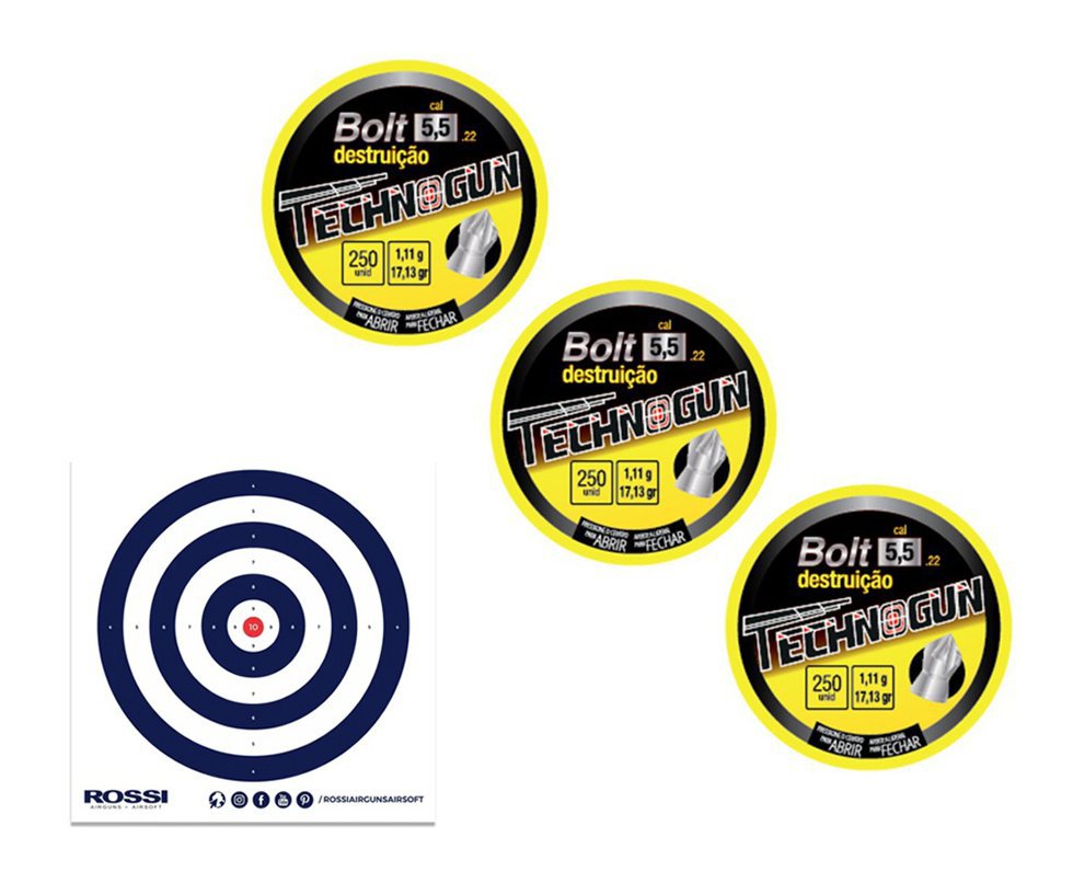 Kit com 3 caixas de Chumbinho Bolt Destruição 5,5 - 250 Pcs + Alvos 40 Unds