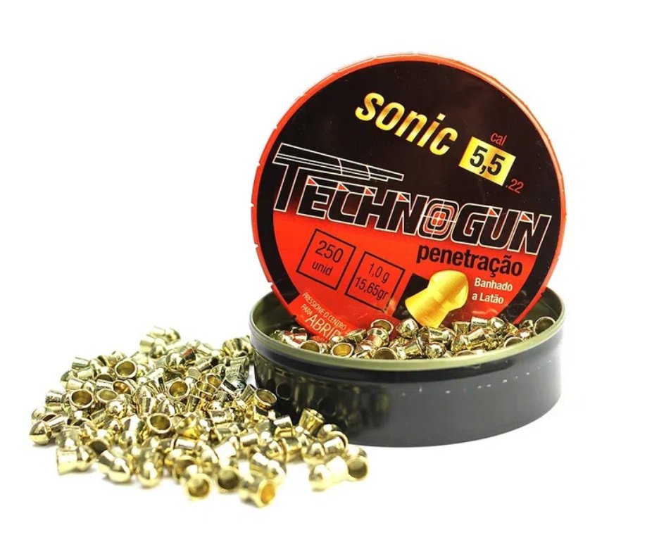 Kit com 3 Caixas de chumbinho Sonic Gold Latonado 5,5 - 250 Unid + Alvos 40 Unds