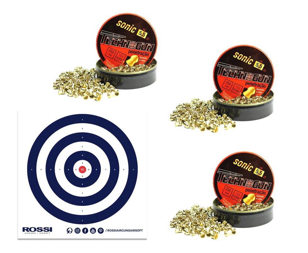 Kit com 3 Caixas de chumbinho Sonic Gold Latonado 5,5 - 250 Unid + Alvos 40 Unds