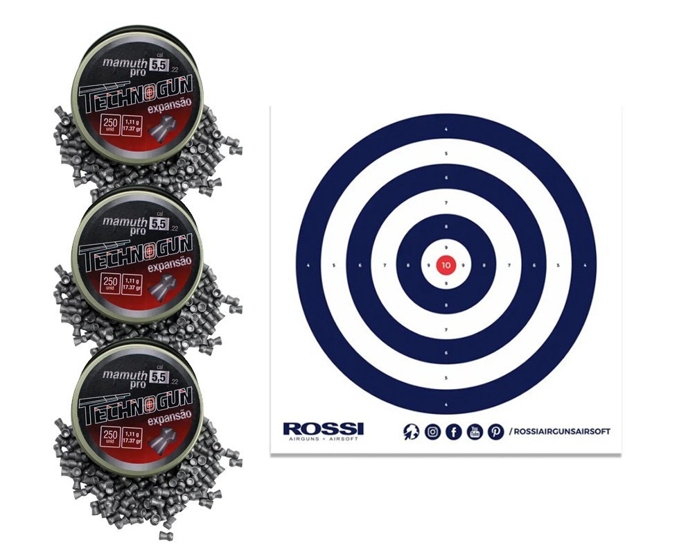 Kit com 3 caixas de Chumbinho Mamuth Pró - 5,5 - 250 unds + Alvos 40 Unds