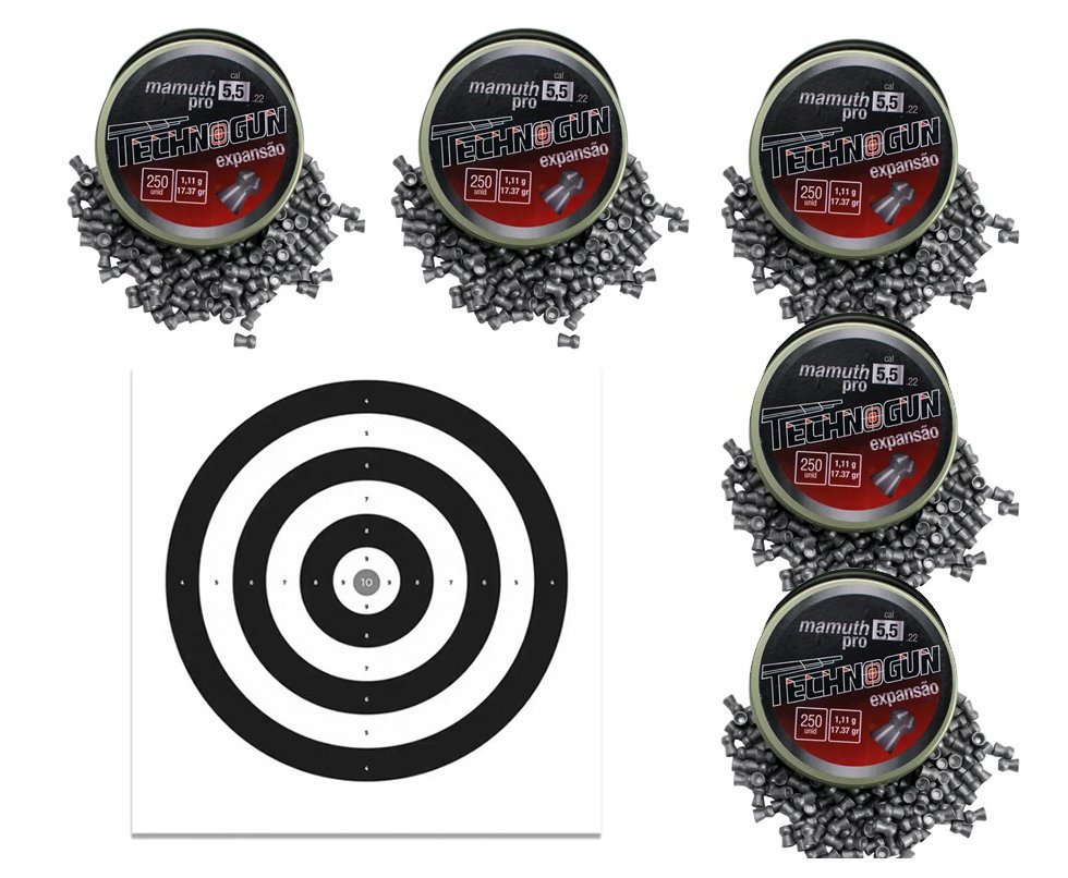Kit com 5 caixas de Chumbinho Mamuth Pró - 5,5 - 250 unds + Alvos 40 Unds