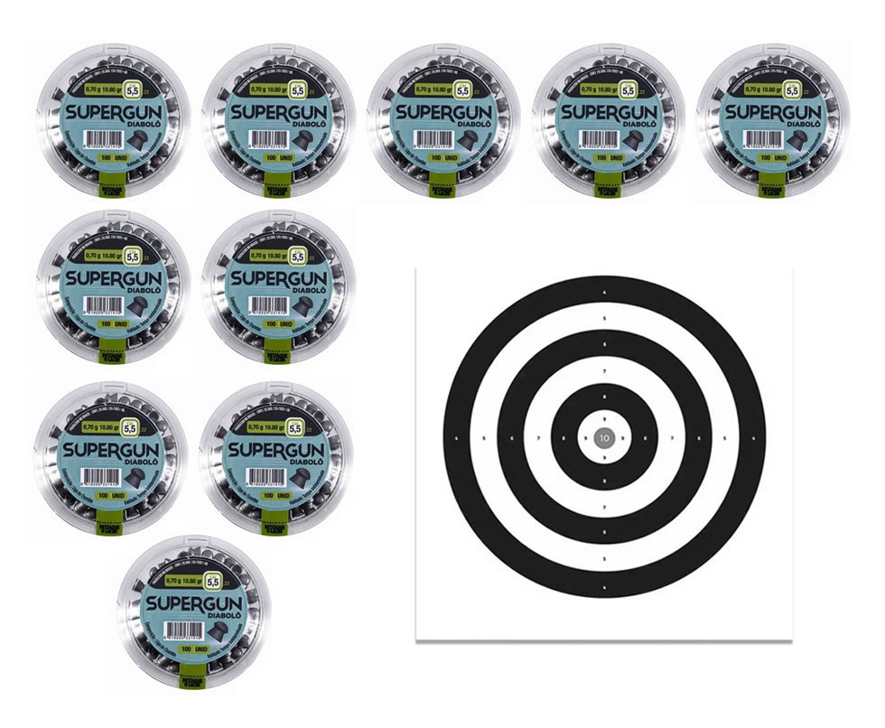 Kit com 10 Caixas de Chumbinho Diabolô 5.5mm 100 und + Alvos 40 Unds