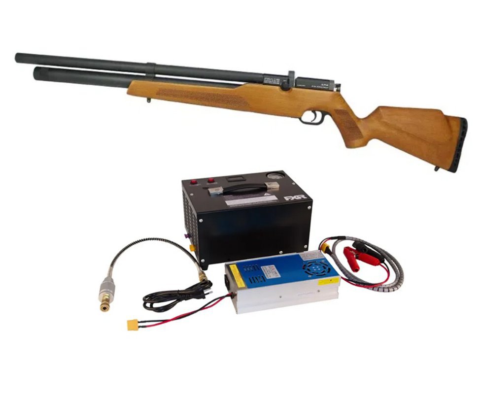 Carabina PCP Alpha WOOD 5,5 com válvula reguladora + Compressor KMD