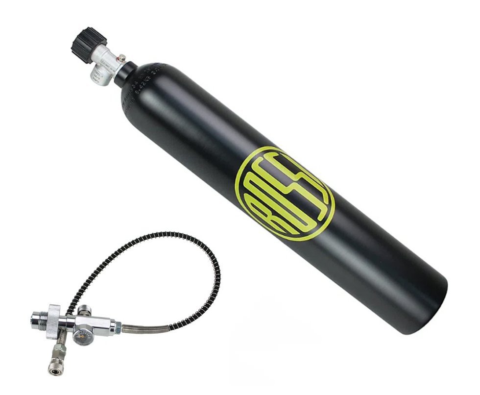 Cilindro Scuba 3L PCP 300 BAR Alumínio com valvula - Rossi + Estação de Recarga PCP - DIN Airsoft / PaintBall com Mangueira capilar de 49cm