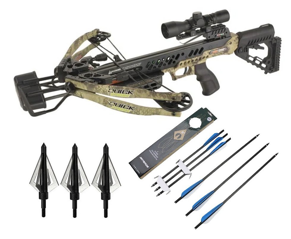Besta/Balestra Composta Quick Strike 185 lbs + Luneta 4x32 + 3 Flechas de Fibra De Carbono 16" + Ponteiras para Caça