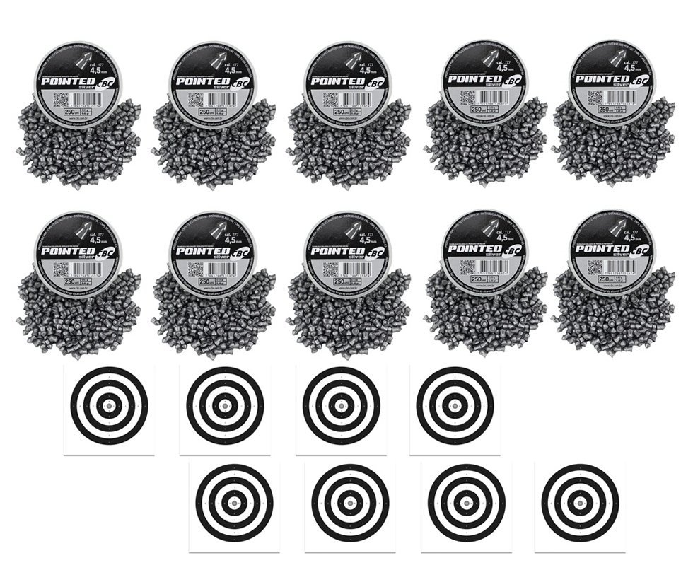 Kit com 10 Caixas de Chumbinho CBC Pointed Silver 4,5 + Alvos