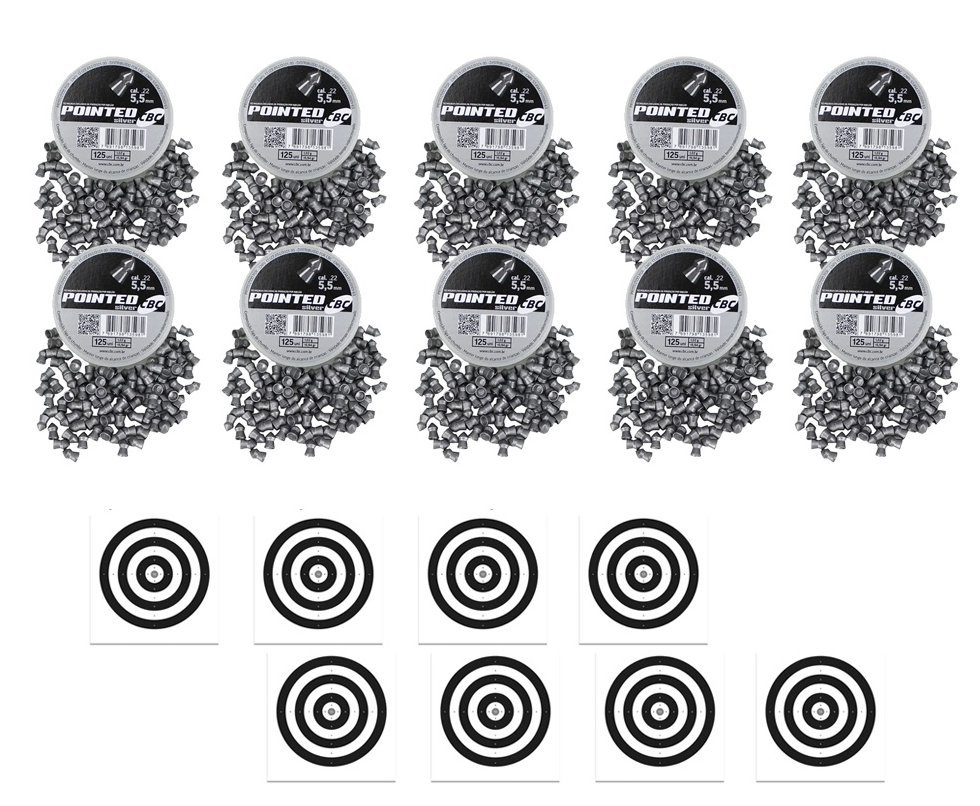 Kit com 10 Caixas de Chumbinho CBC Pointed Silver 5,5 Perfuração + Alvos