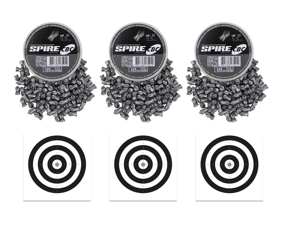 Kit com 3 Caixas de Chumbinho CBC Spire Silver 5,5 + Alvos