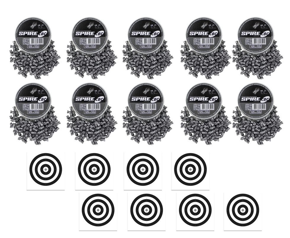 Kit com 10 Caixas de Chumbinho CBC Spire Silver 5,5 + Alvos