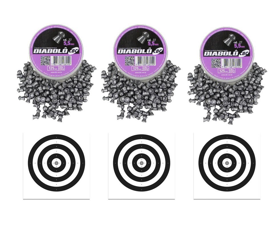Kit com 3 Caixas de Chumbinho CBC Diabolo 5,5 + Alvos