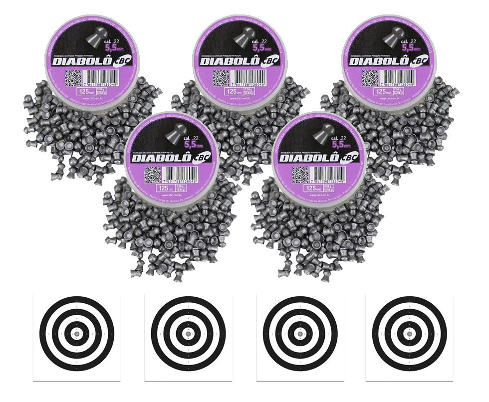 Kit com 5 Caixas de Chumbinho CBC Diabolo 5,5 + Alvos