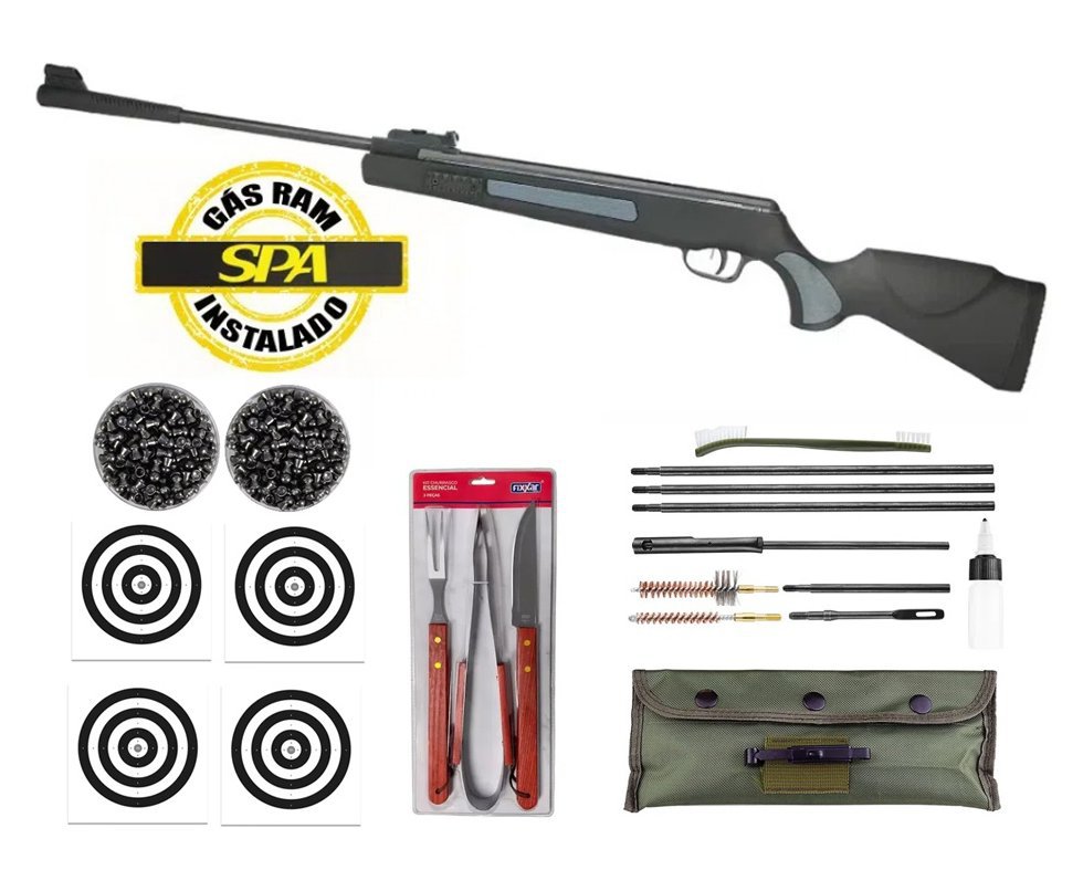 Carabina De Pressão Artemis SR1400 Everest Grey 5,5mm Gas Ram 70kg Instalado SPA + Kit Churrasco + Chumbinho + Kit Limpeza + Alvos