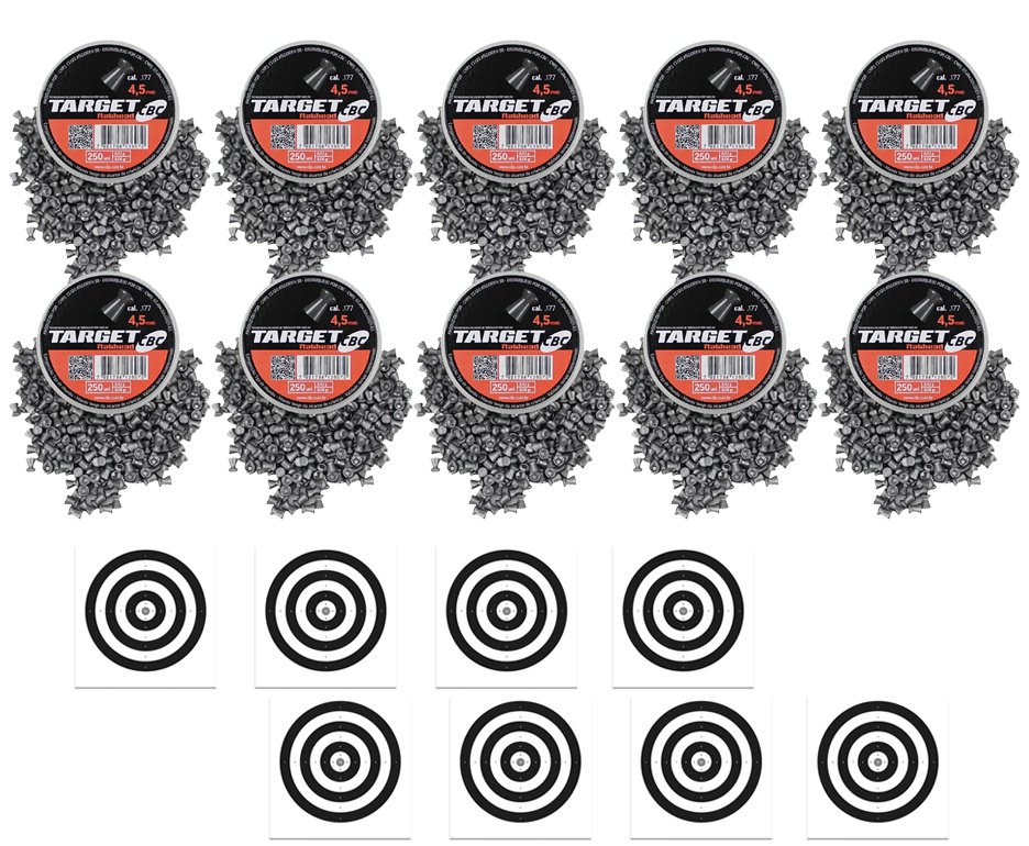 Kit com 10 Caixas de Chumbinho CBC Target Flathead 4,5 + Alvos