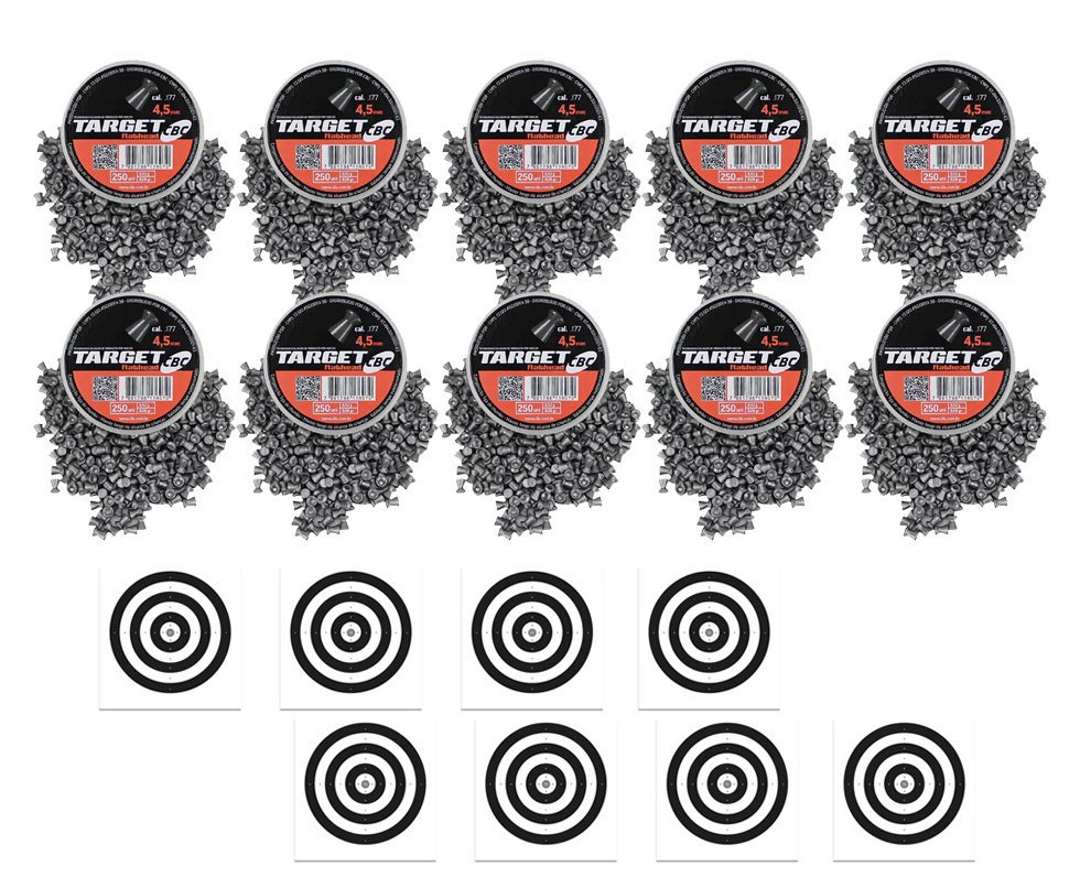 Kit com 10 Caixas de Chumbinho CBC Target Flathead 4,5 + Alvos