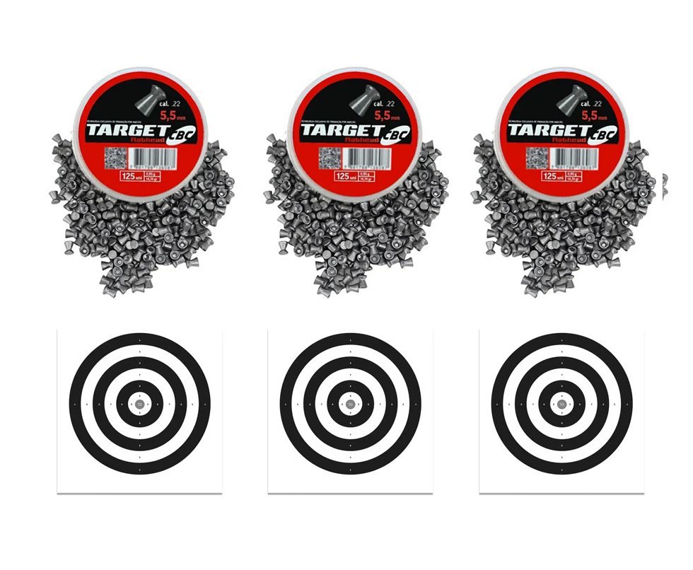 Kit com 3 Caixas de Chumbinho Target Flathead 5,5 + Alvos
