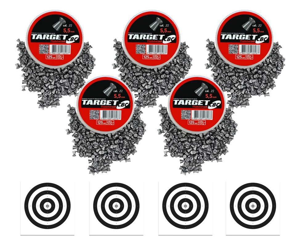 Kit com 5 Caixas de Chumbinho Target Flathead 5,5 + Alvos