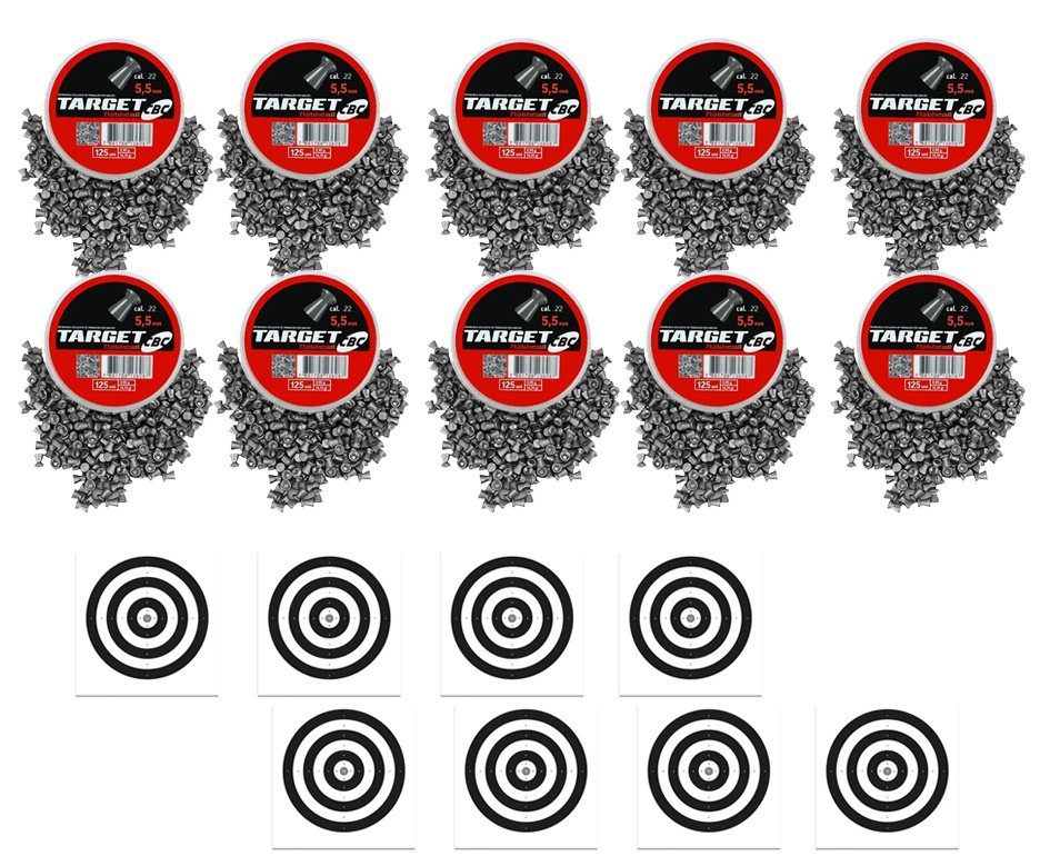 Kit com 10 Caixas de Chumbinho Target Flathead 5,5 + Alvos