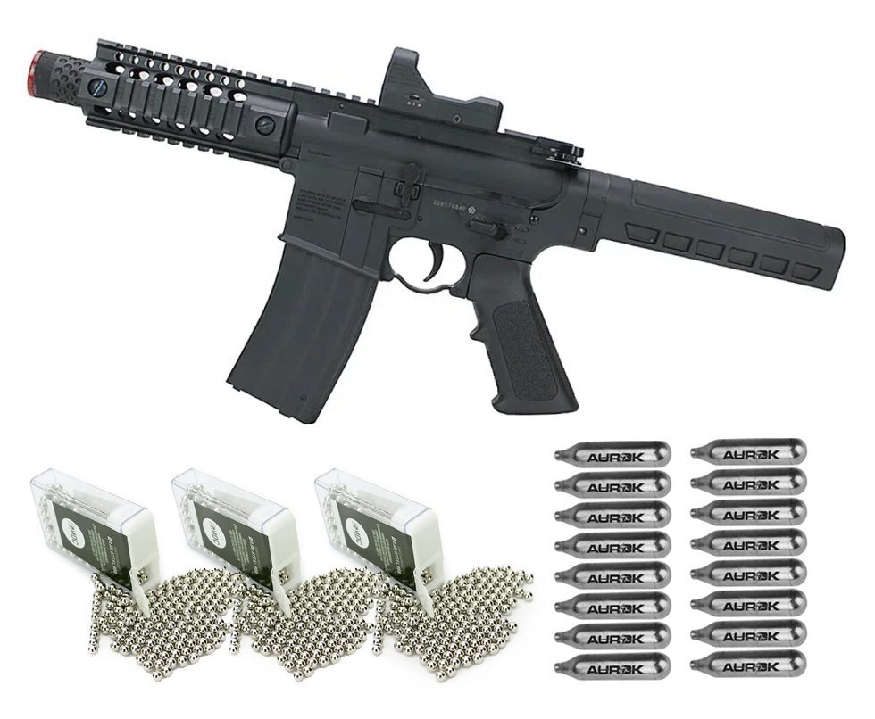 Rifle de Pressão CO2 M4 MPW A4-P Full Auto Blowback 4,5 + Co2 + BBS