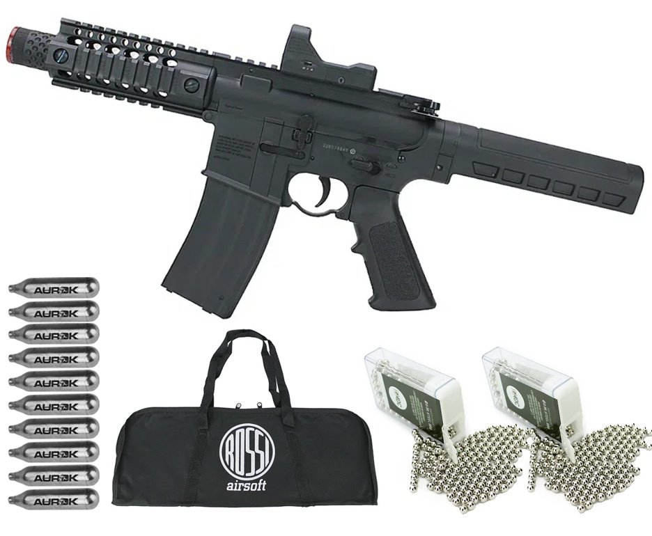 Rifle de Pressão CO2 M4 MPW A4-P Full Auto Blowback 4,5 + Co2 + BBS + Capa