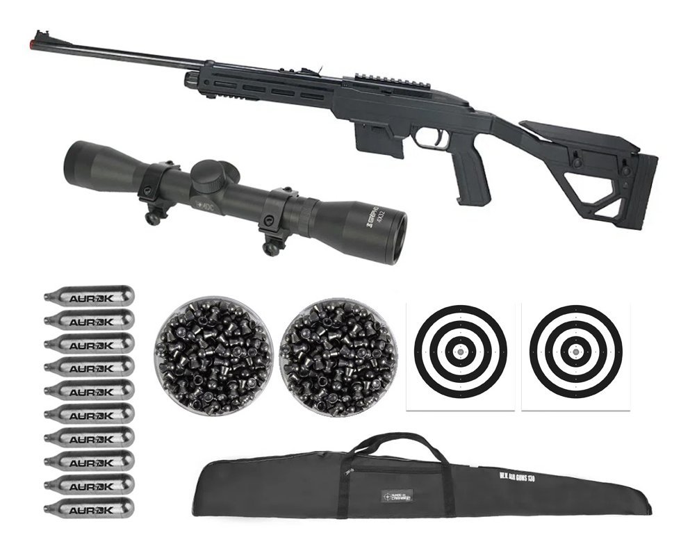 Carabina de Pressão CO2 Crosman 1077 TAC Semi auto 4,5 + BBS + CO2 + Luneta + Alvos + Capa