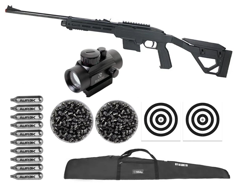 Carabina de Pressão CO2 Crosman 1077 TAC Semi auto 4,5 + BBS + CO2 + Red Dot + Alvos + Capa