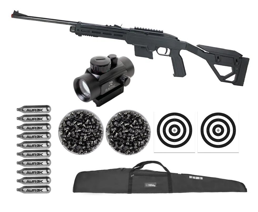 Carabina de Pressão CO2 Crosman 1077 TAC Semi auto 4,5 + BBS + CO2 + Red Dot + Alvos + Capa