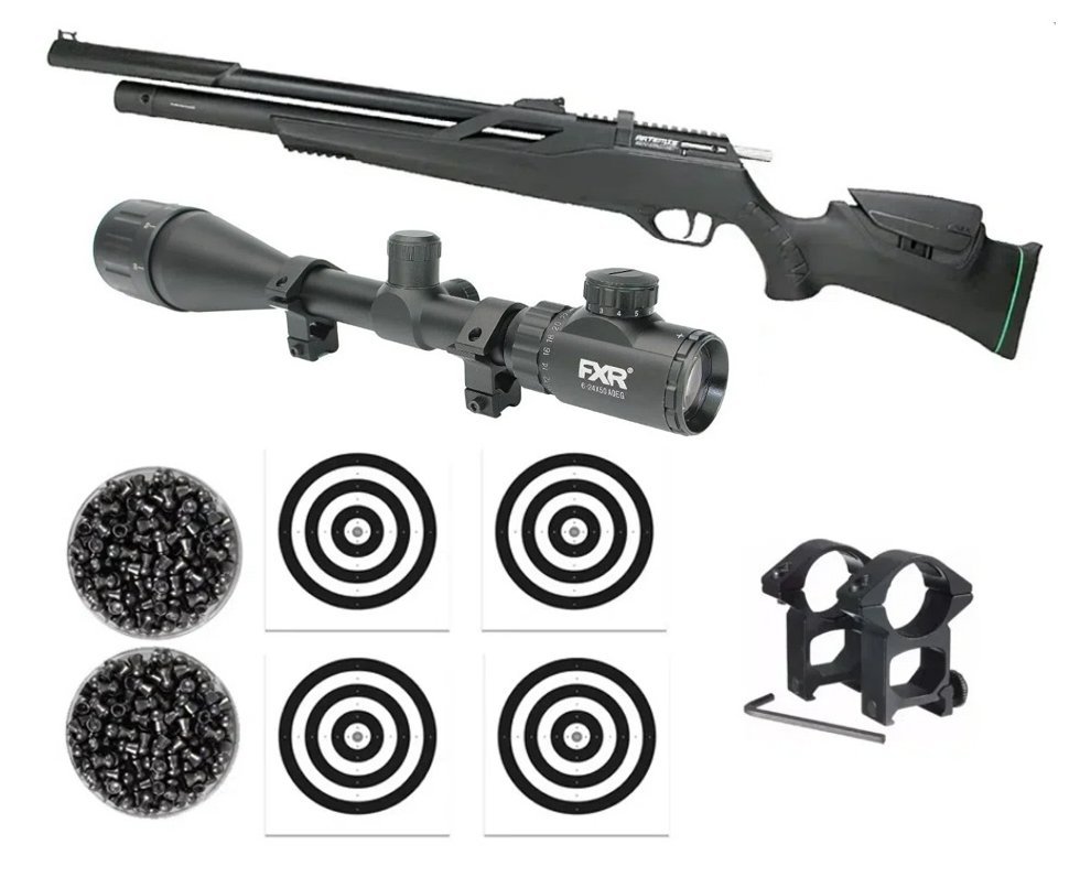 Carabina de Pressão PCP Artemis T-REX 5.5 com VR + Luneta 6-24x50 + Chumbo + Alvos