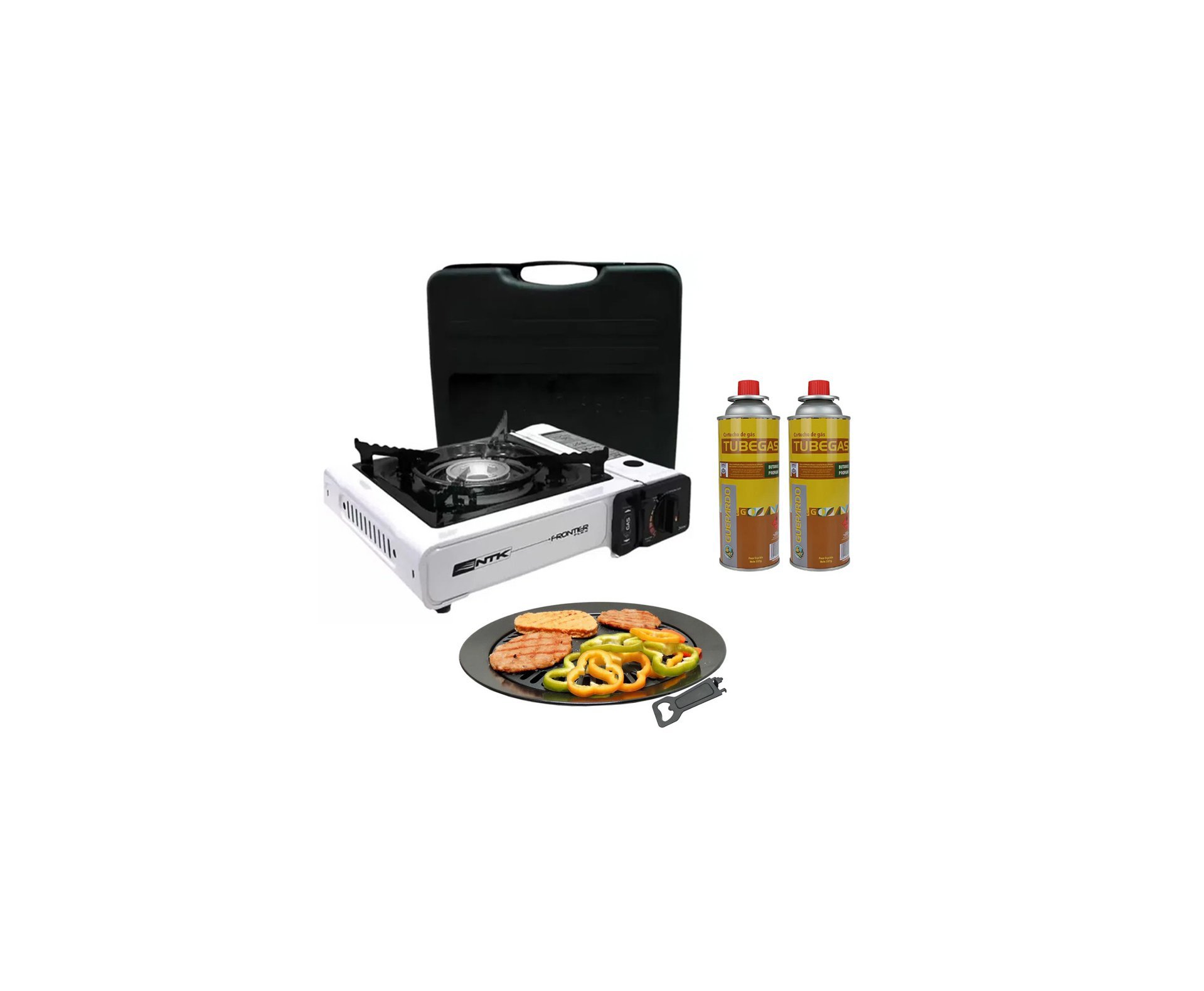 Fogareiro Frontier Portatil Para Cozinha E Camping Branco + Refil + Grill Plate
