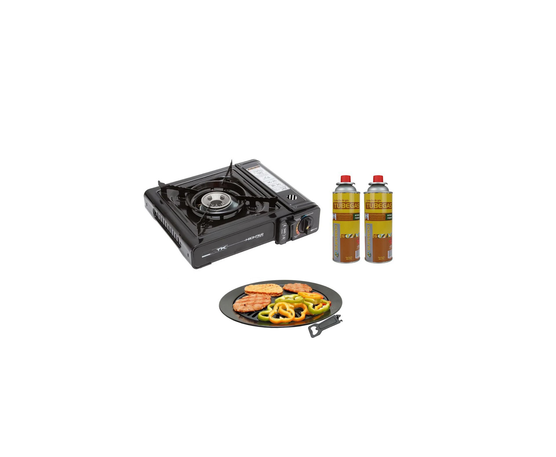 Fogareiro Frontier Portatil Para Cozinha E Camping Preto + Refil + Grill Plate
