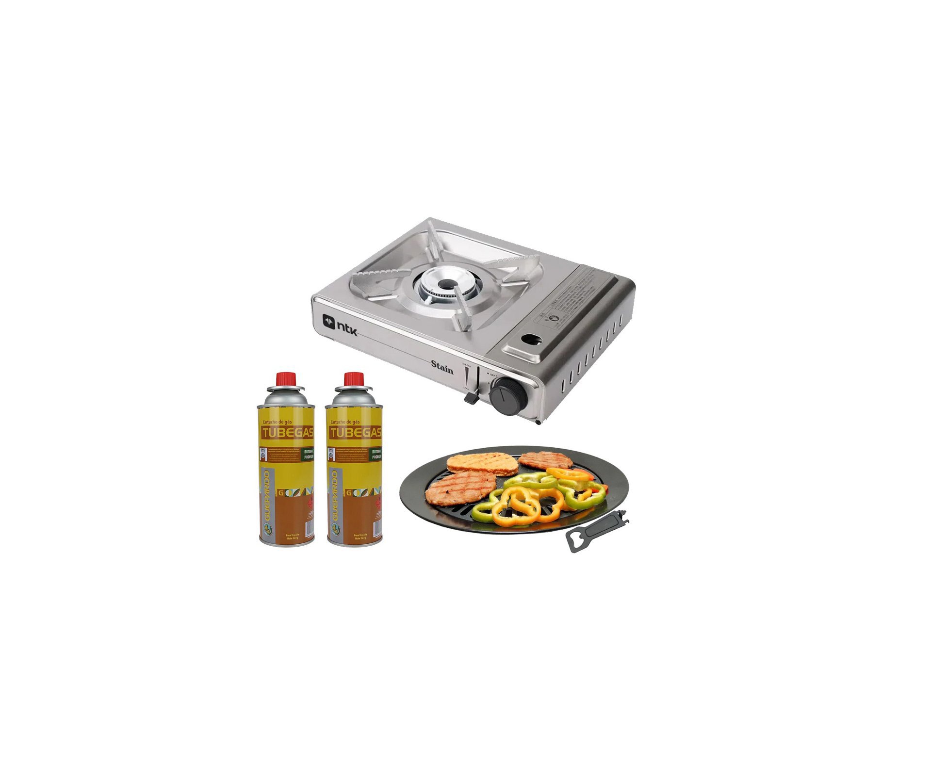 Fogareiro Frontier Inox Portatil Stain + Refil + Grill Plate