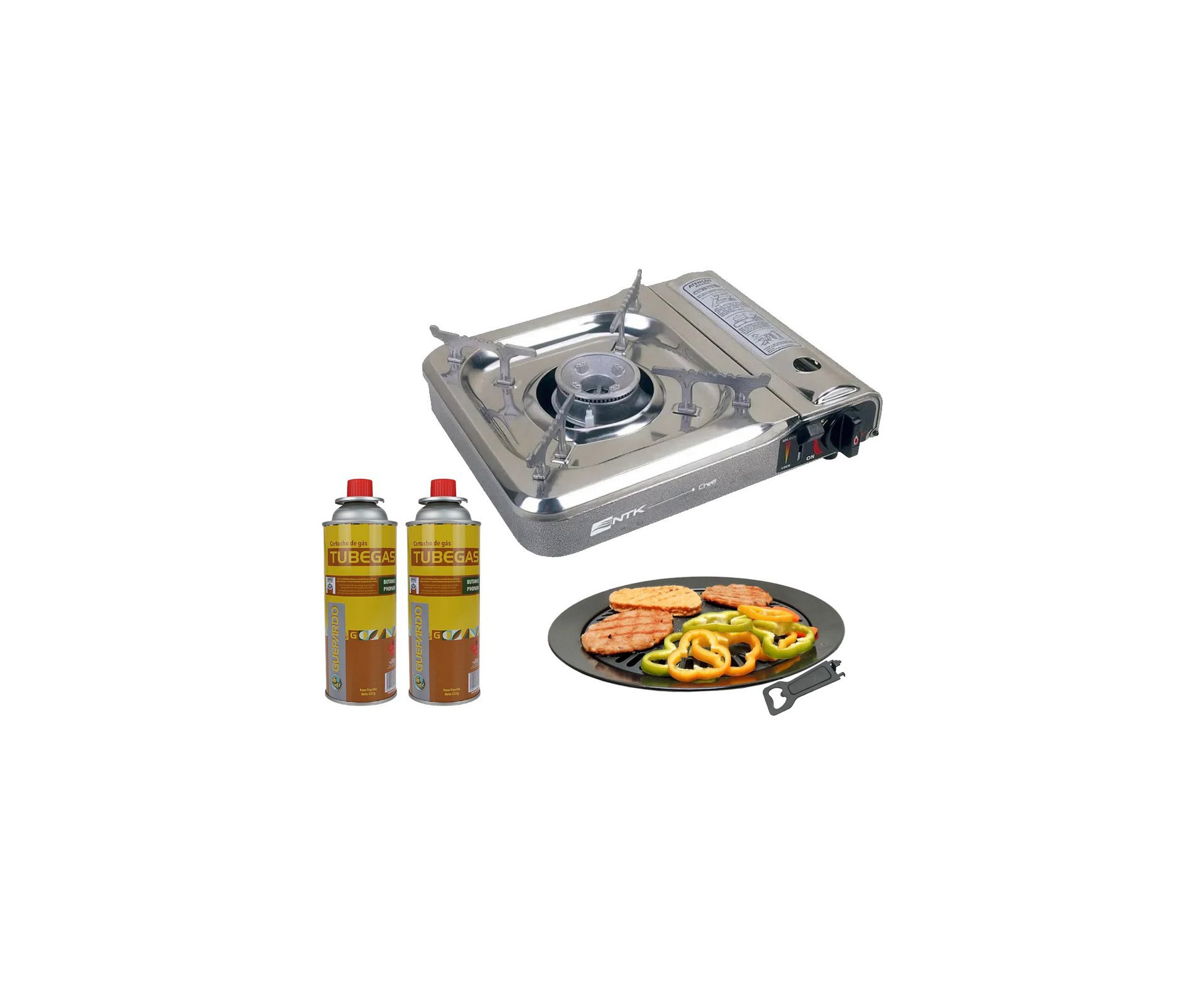 Fogareiro Cheff Com Base Inox + Refil + Grill Plate