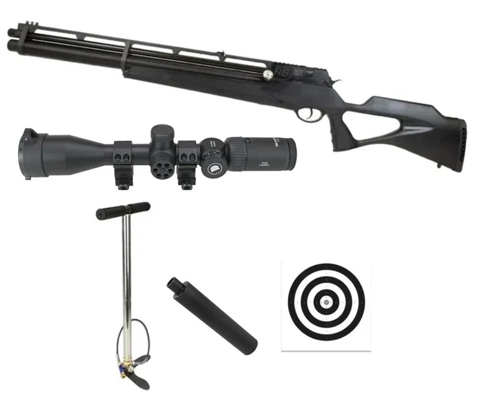 Carabina de Pressão PCP Rossi R8 VR G4 Black 5,5 + Bomba + Luneta 3-9x40 Discovery+ Alvos