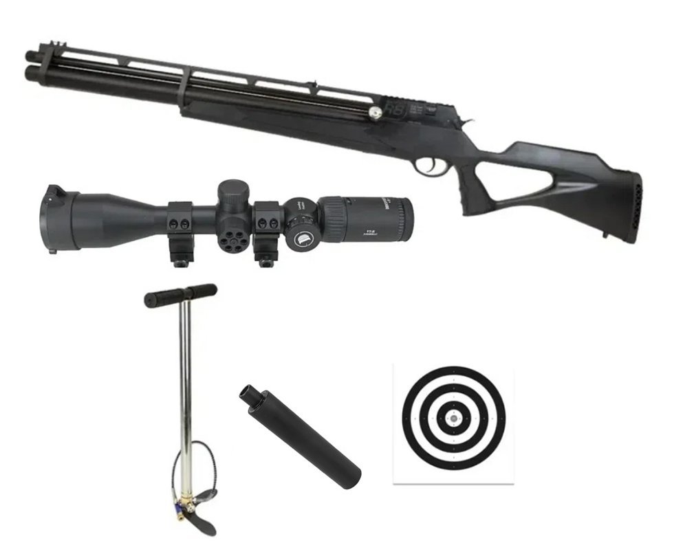 Carabina de Pressão PCP Rossi R8 VR G4 Black 5,5 + Bomba + Luneta 3-9x40 Discovery+ Alvos