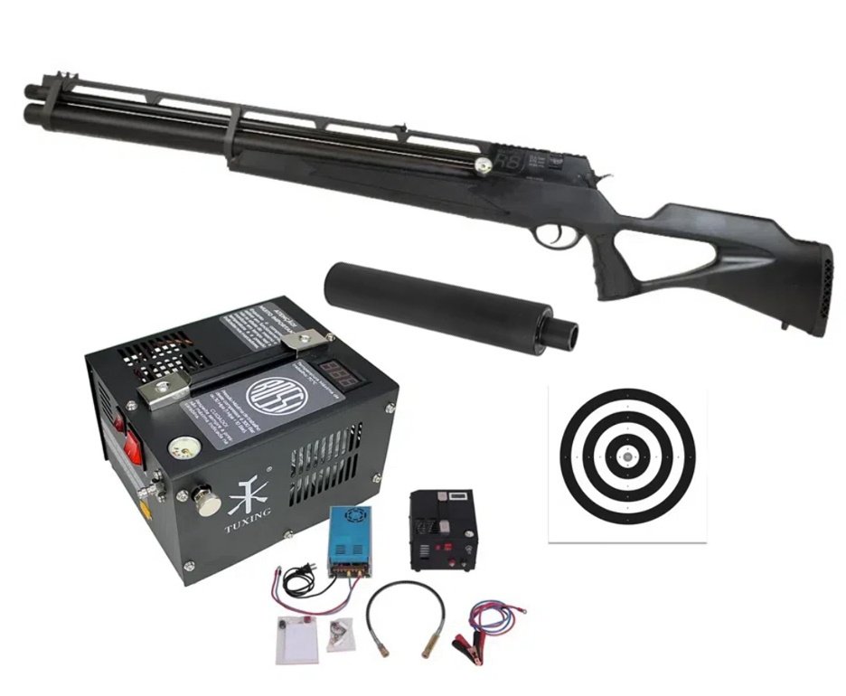 Carabina de Pressão PCP Rossi R8 VR G4 Black 5,5 + Compressor 110V/220V/12V + Alvos