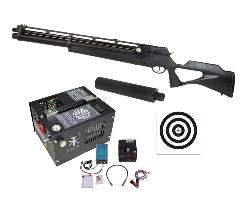 Carabina de Pressão PCP Rossi R8 VR G4 Black 5,5 + Compressor 110V/220V/12V + Alvos
