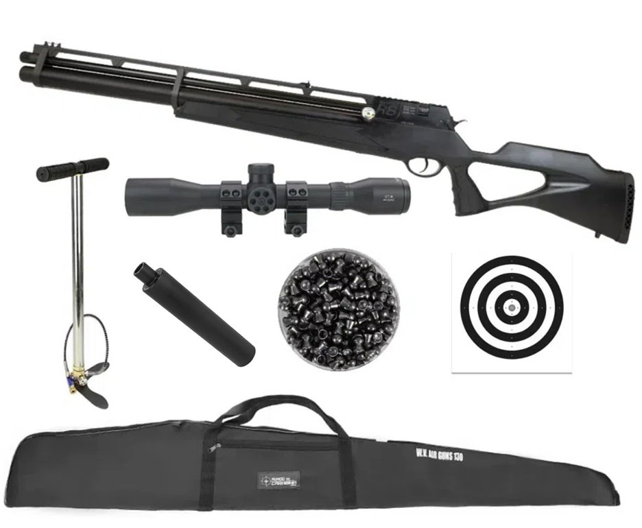 Carabina de Pressão PCP Rossi R8 VR G4 Black 5,5 + Bomba + Luneta 3-9x40 + Alvos + Capa + Chumbo