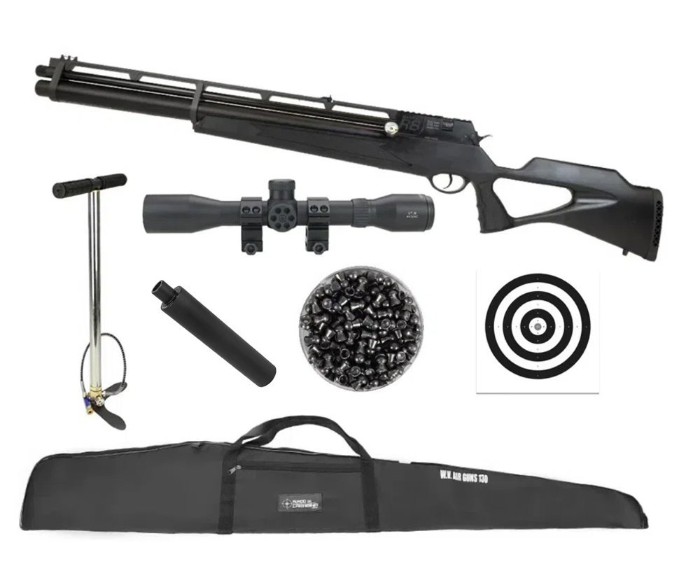Carabina de Pressão PCP Rossi R8 VR G4 Black 5,5 + Bomba + Luneta 3-9x40 + Alvos + Capa + Chumbo