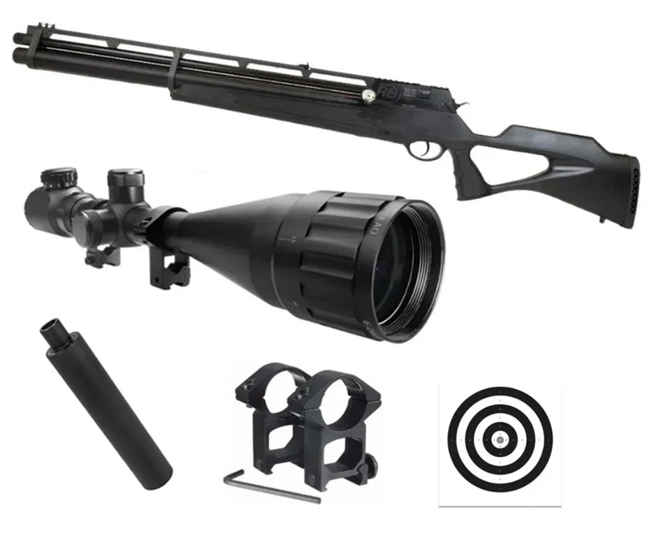 Carabina de Pressão PCP Rossi R8 VR G4 Black 5,5 + Luneta 6-24x50 + Alvos