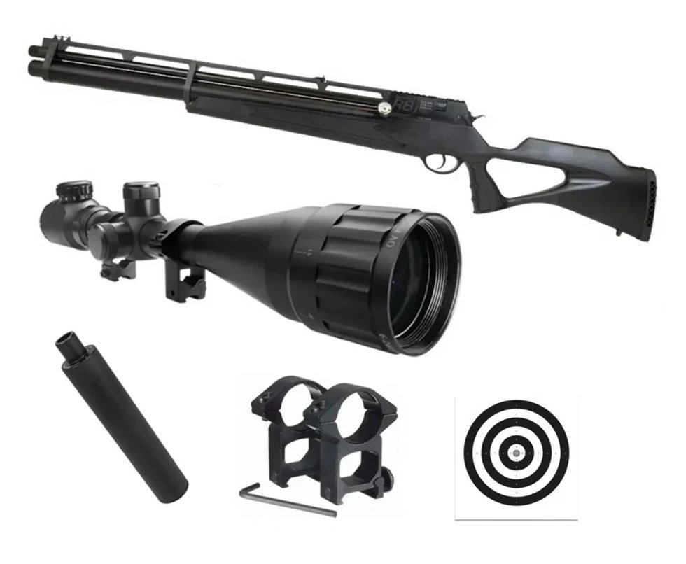Carabina de Pressão PCP Rossi R8 VR G4 Black 5,5 + Luneta 6-24x50 + Alvos