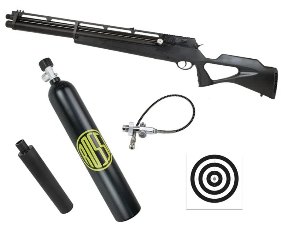 Carabina de Pressão PCP Rossi R8 VR G4 Black 5,5 + Scuba de 3L + Alvos