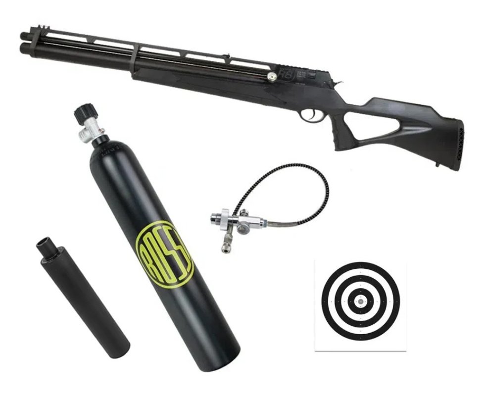 Carabina de Pressão PCP Rossi R8 VR G4 Black 5,5 + Scuba de 3L + Alvos
